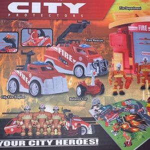 Fire Department Playset with Red and Black Vehicles
